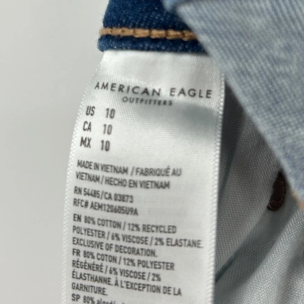 American Eagle High V-Rise Shortie Distressed Denim Shorts Blue Womens Size 10